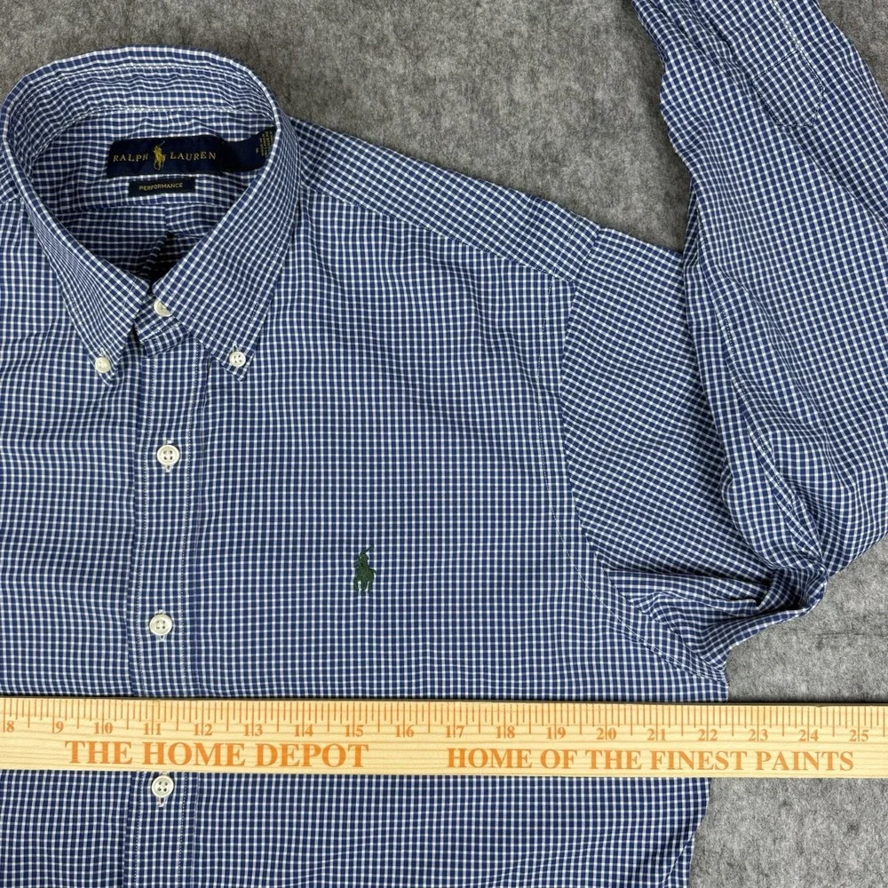 Polo Ralph Lauren *FLAW* Performance Shirt Mens M White Blue Check Button Down